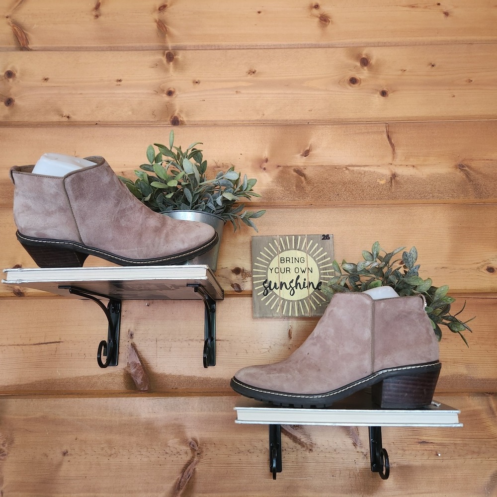 Sam Edelman Pryce Suede Leather Ankle Block Heel Bootie Lug Sole Western Sz 7.5M